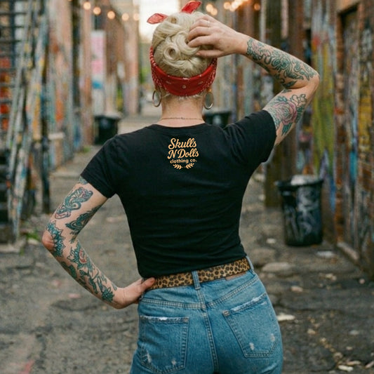Women’s Skulls N Dolls Classic Script V-Neck