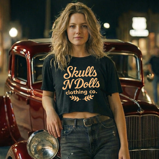 Women’s Skulls N Dolls Classic Script Crop-Top