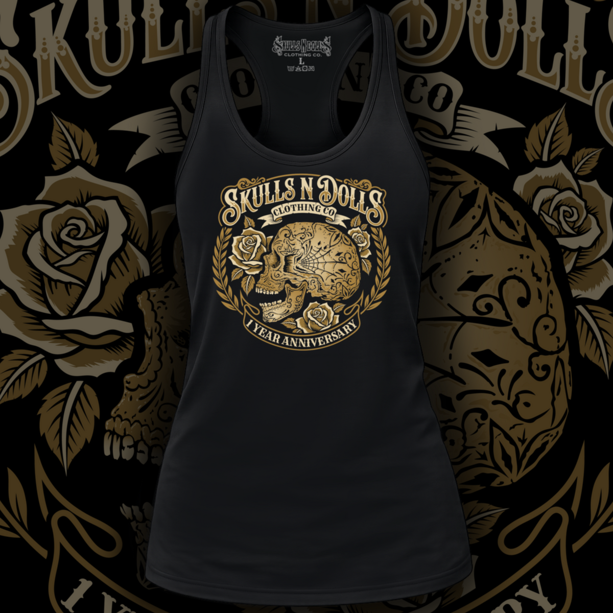 Skulls N Dolls 1 Year Anniversary Racerback Tank