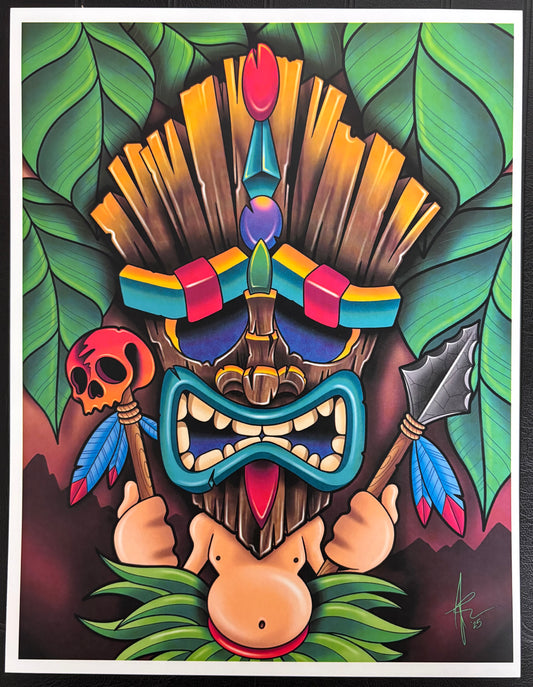 Tiki Rage — 8.5” x 11” Art Print | Tattoo-Style Tiki Wall Art